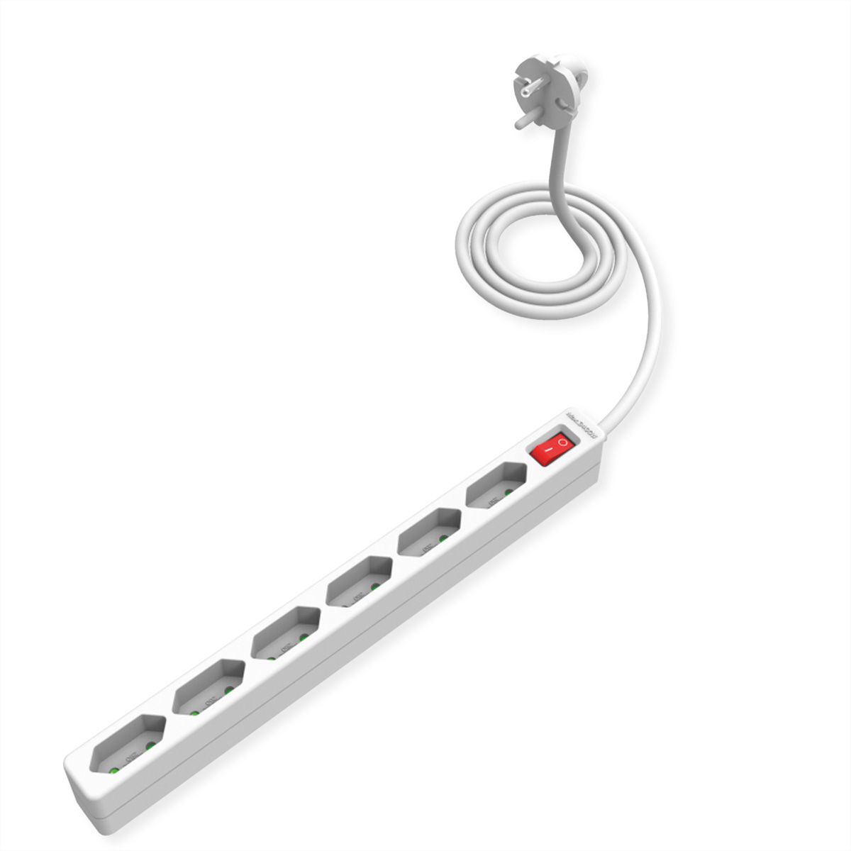 VALUE Multiprise 6 ports type Euro, avec interrupteur et fiches profilées, blanc, 2 m