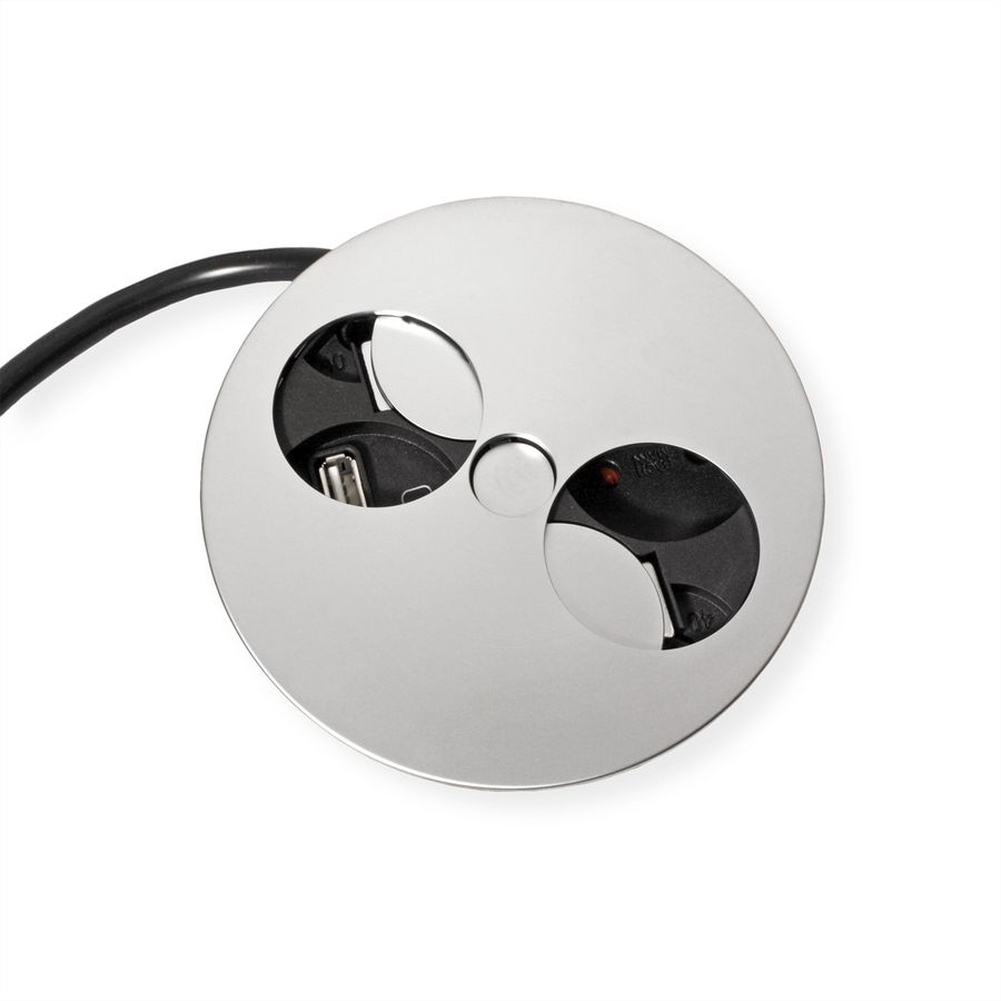 BACHMANN TWIST Prise 1x UTE, chargeur USB, chrome, 0,2 m