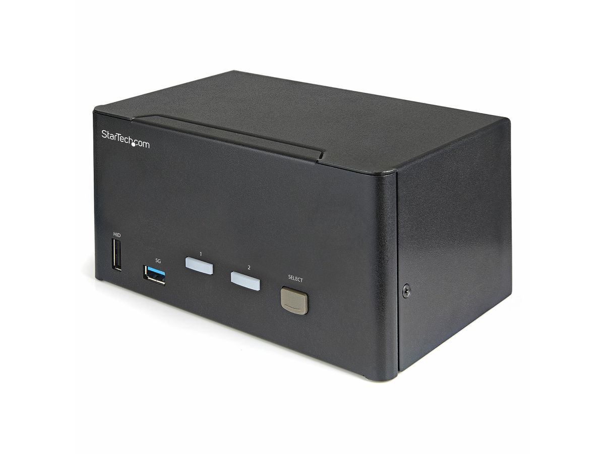 StarTech.com Commutateur KVM DisplayPort 2 Ports pour 3 Moniteurs - 4K 60Hz UHD HDR - KVM de Bureau DP 1.2 avec Hub USB 3.0 2 ports (5Gbps) et 4 Ports USB 2.0 HID, Audio - Commutation par Touches - TAA