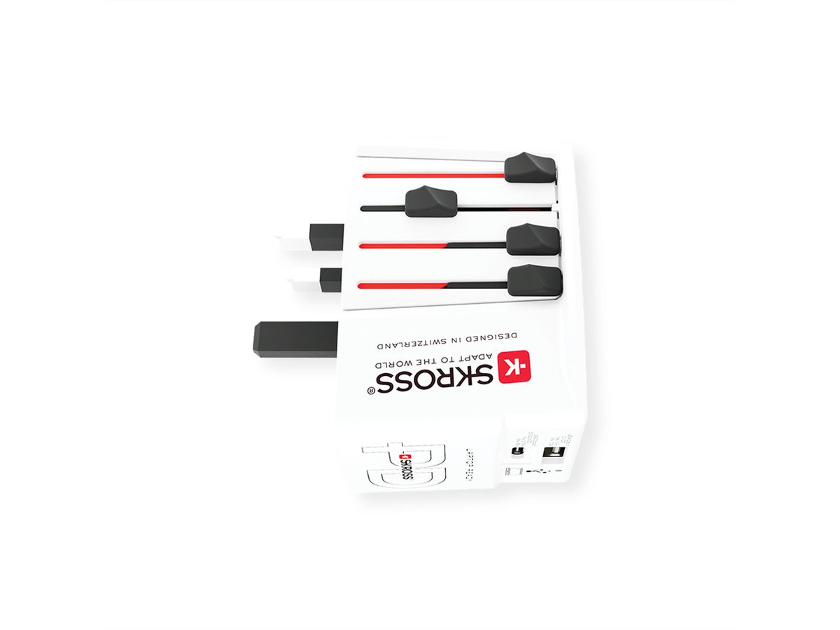 SKROSS Adaptateur de voyage MUV USB A/C 65PD avec câble USB-C, monde