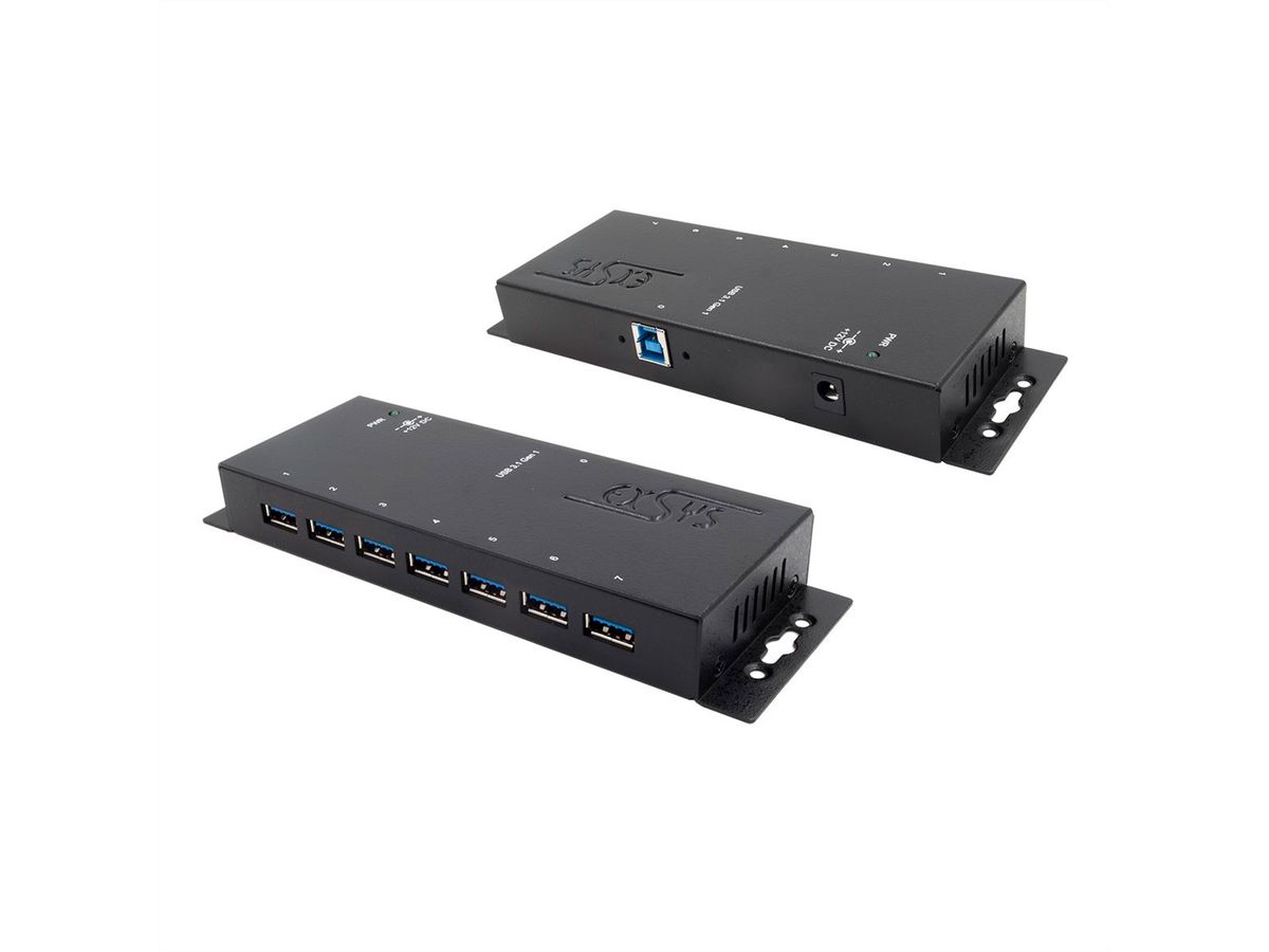 EXSYS EX-1188HMS-3 HUB USB 3.2 Gen1 à 7 ports, protection de surtension 15KV ESD et boîtier métallique