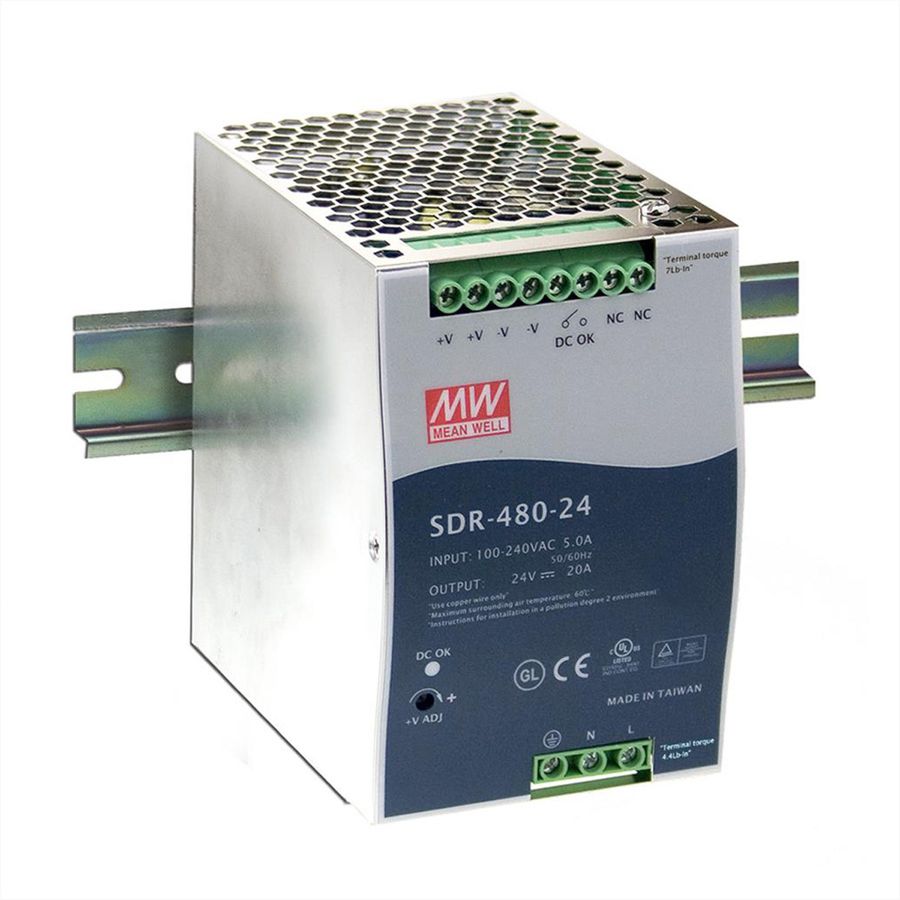 Mean Well SDR-480-24 Alimentation Glissières DIN 480W 24V DC