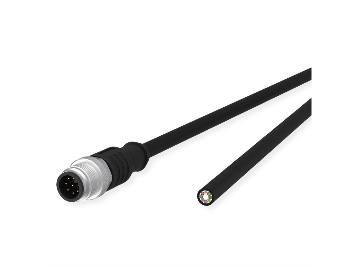 METZ CONNECT Câble de capteur/actionneur M12, codage A, M12 connecteur droit - extrémité ouverte, noir, 5 m