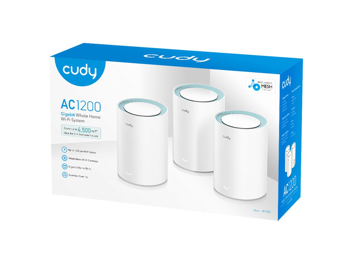 CUDY M1300 AC1200 WiFi Mesh, Pack de 3, Gigabit