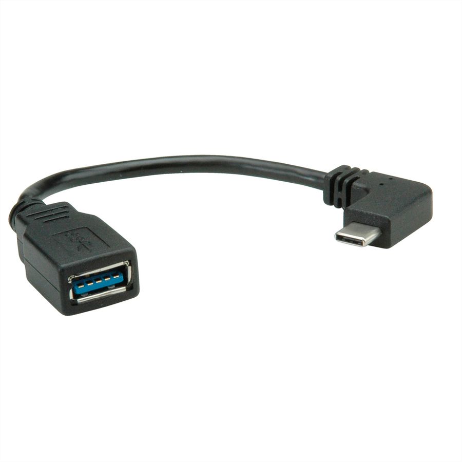ROLINE Câble USB 3.2 Gen 1 type C coudé à 90° - A, M/F, noir, 0,15 m