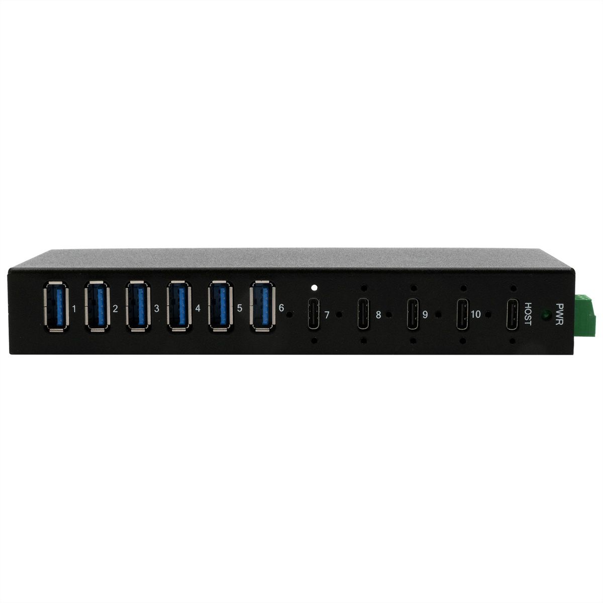 EXSYS EX-12290HMS HUB métallique 10 ports USB 3.2 Gen 2x1, 4x USB-C et 6x USB-A 3.2 Gen 1, pour table, mur et rail DIN