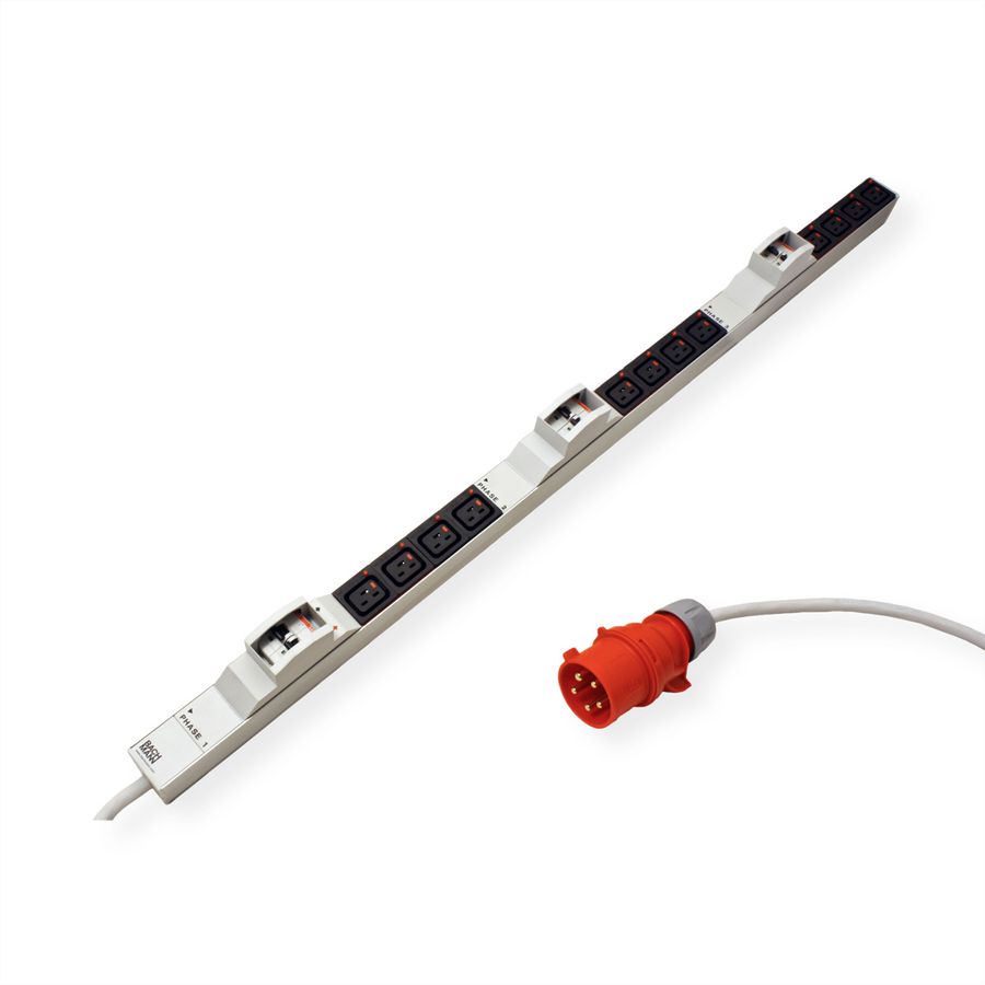 BACHMANN IT PDU ALU 1U 12xC19 6x interrupteur de protection de ligne CEE 3L+N+PE 32A rouge