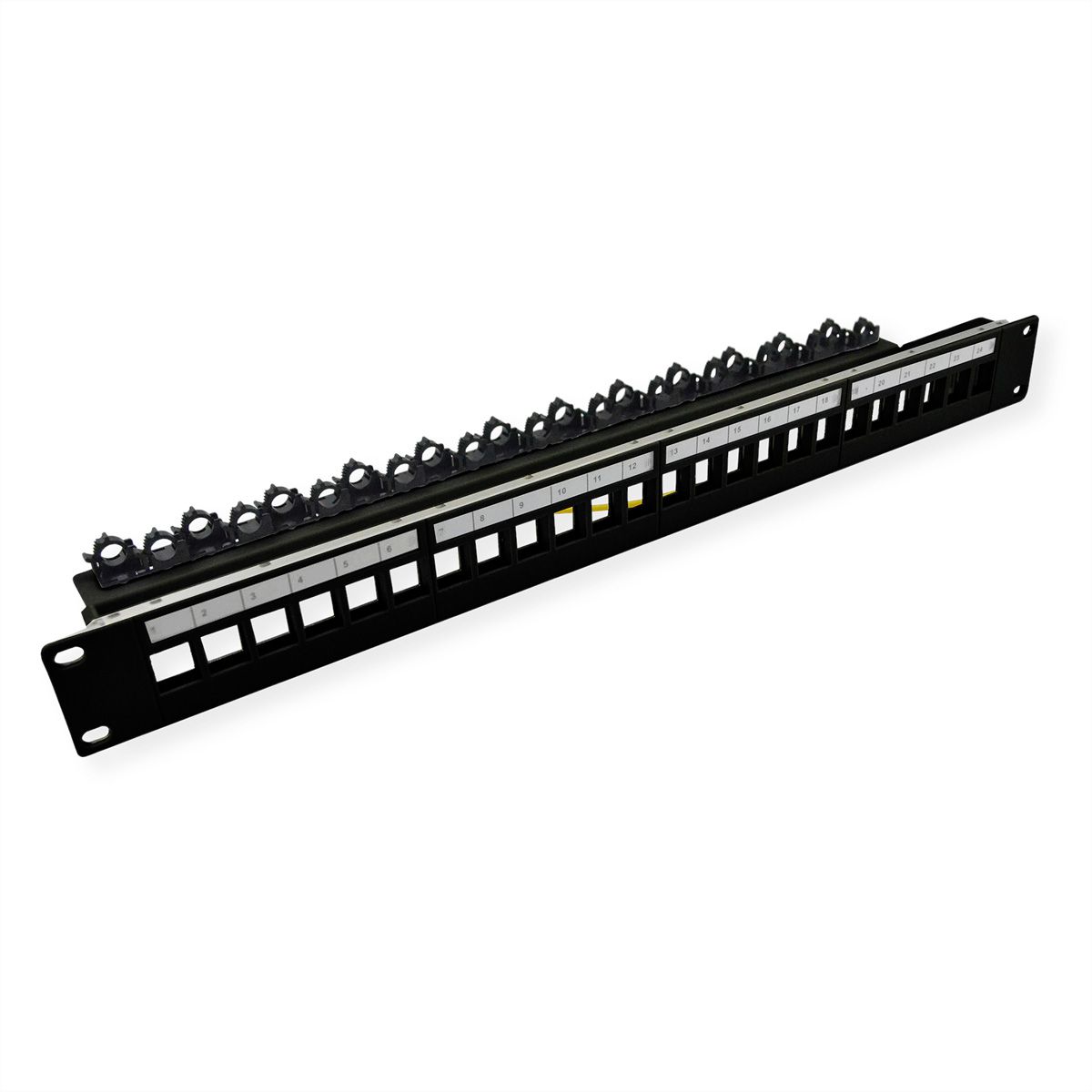 ROLINE Panneau de brassage 19" vide pour Keystone, 24 ports blindés, Fixation par clip, noir