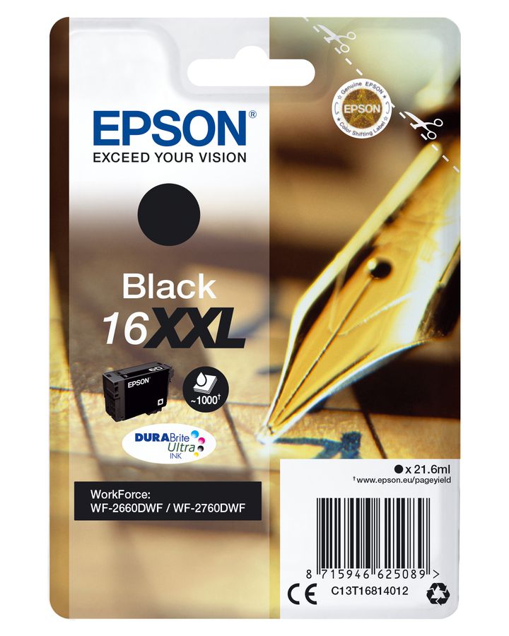 Epson Cartouche Stylo à plume 16XXL - encre Durabrite N (XXL)