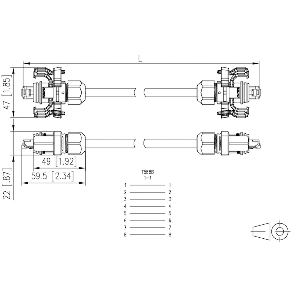 METZ CONNECT E-DAT Industry cordon de brassage IP67 - IP67, 1 m