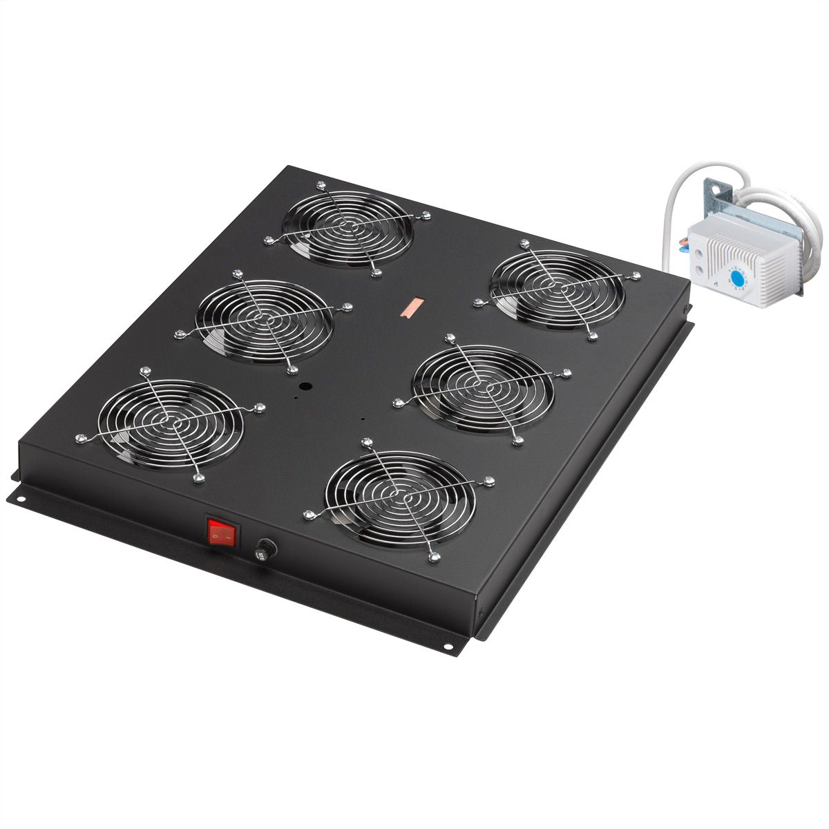 ROLINE 19" Unité de ventilation de toit, 6 ventilateurs, Thermostat pour baie serveur, noire