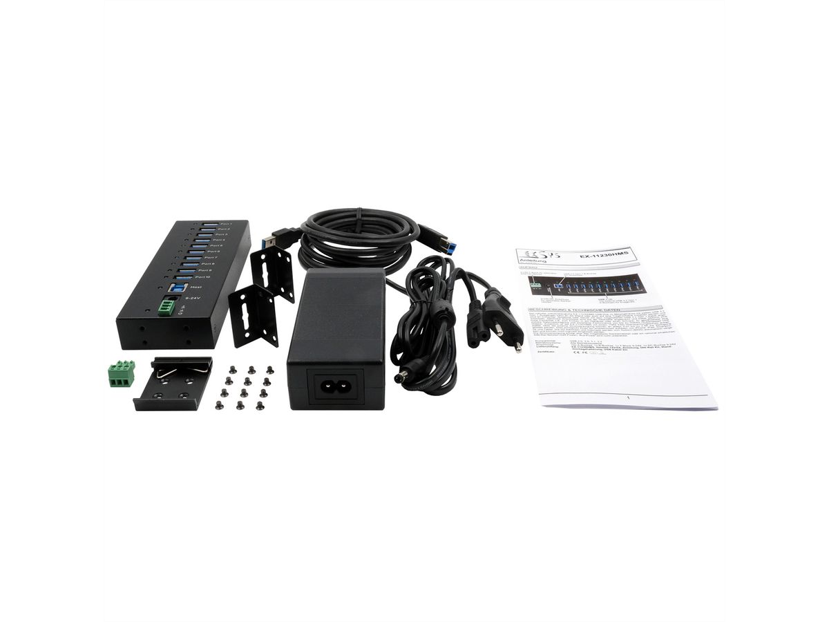 EXSYS EX-11230HMS HUB 10 ports USB 3.2 Gen 1 Din-Rail Kit et mur VIA VL811+ Chipset