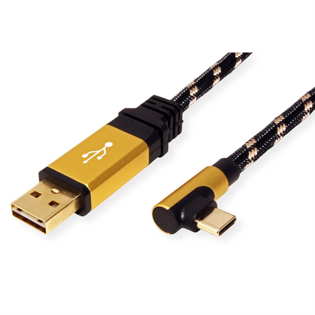ROLINE GOLD Câble USB 2.0, USB-A mâle reversible - USB-C mâle, 90° coude, 1,8 m