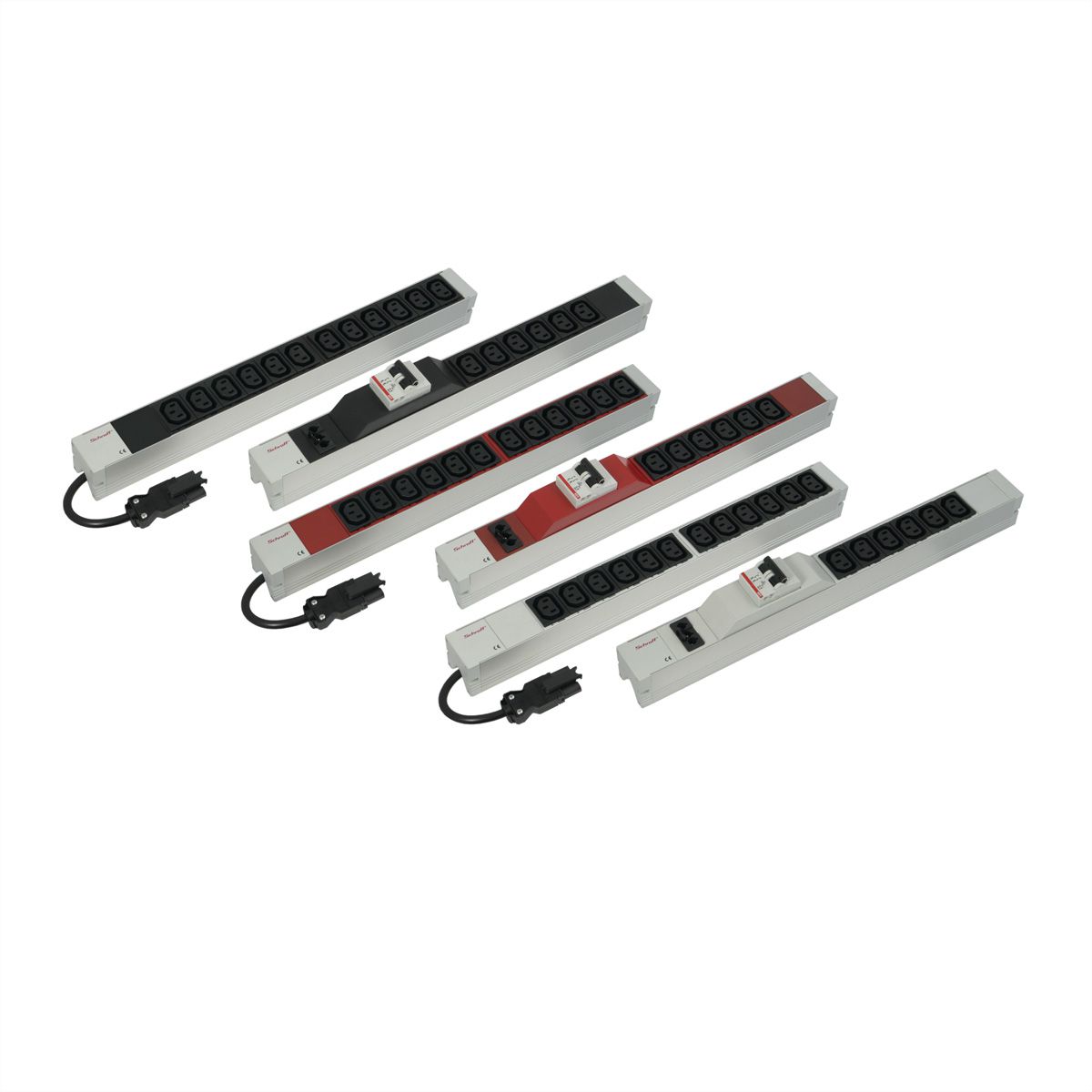 Bâtis de prises SCHROFF, IEC C13, avec entrée Wieland®, C13, 6 prises, 19", noir, protection contre les surintensités