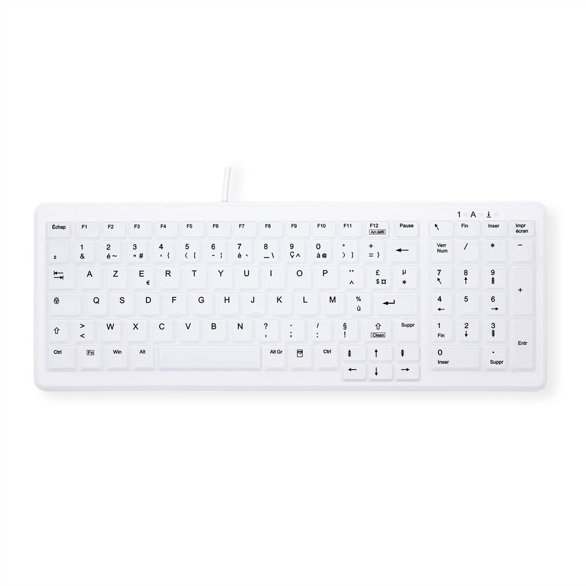 CHERRY MEDICAL KEY Clavier lavable compact avec pavé numérique, USB, blanc, IP68, MIS-D, VESA 75x75