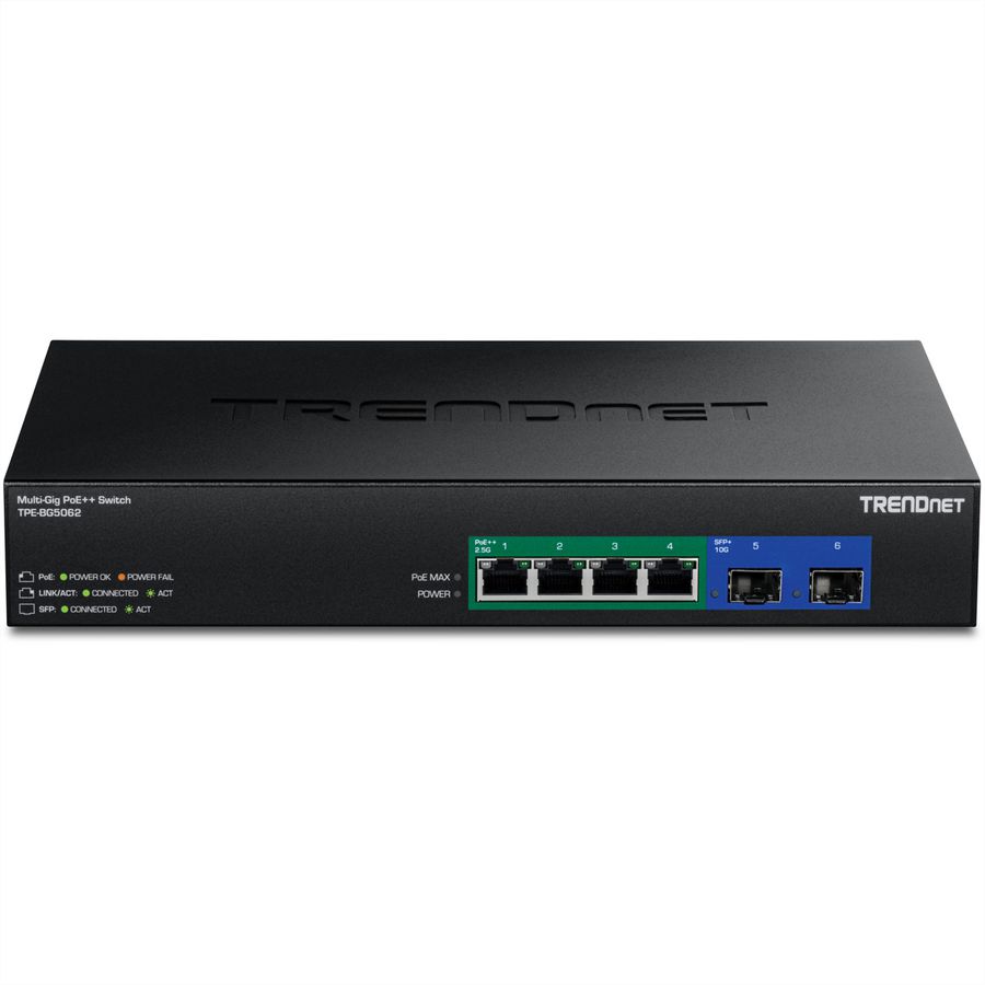 TRENDnet TPE-BG5062 Switch PoE++ 2,5G GaN à 6 ports, avec ports SFP+ 10G (240W)