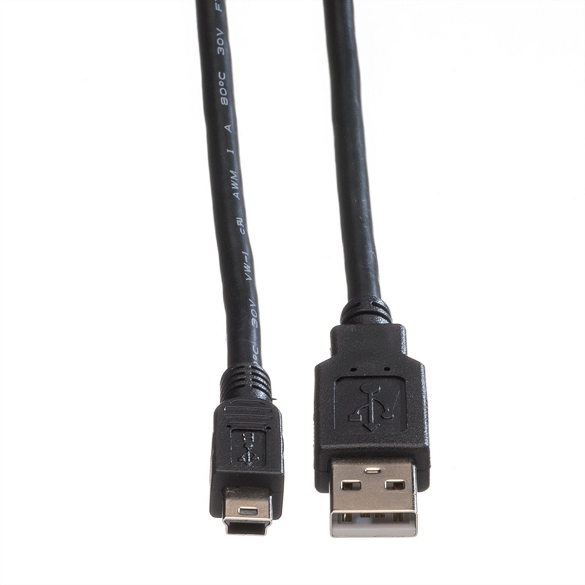 ROLINE Câble USB 2.0, type A - mini 5- broches, noir, 0,8 m