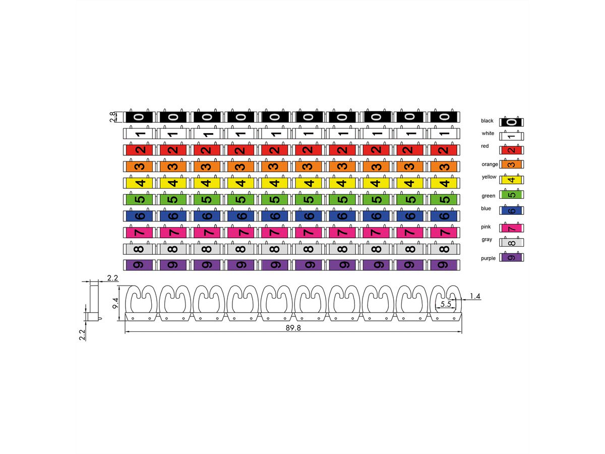 VALUE Set de marqueurs pour câbles patch, 10x 10 pièces, 4 - 5.5 mm, multicolore
