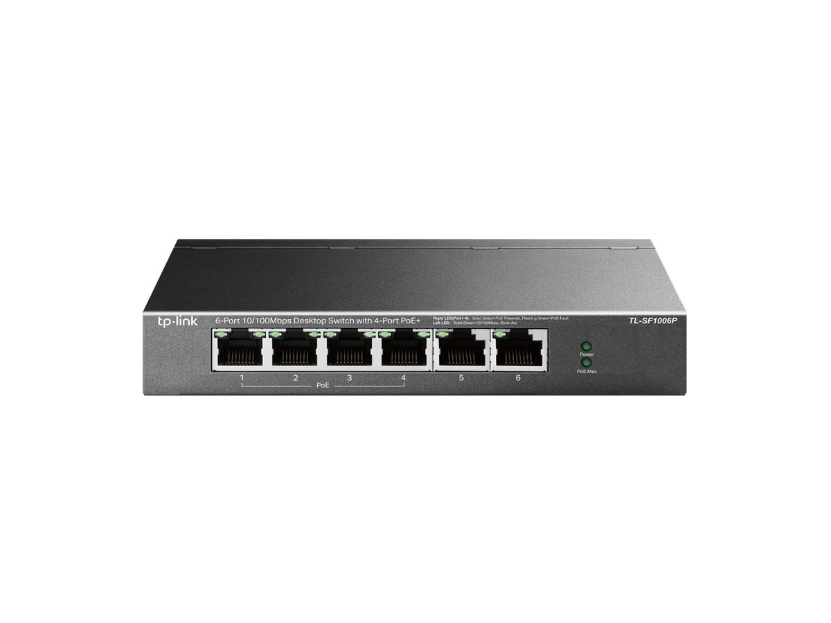 TP-Link TL-SF1006P commutateur réseau Non-géré Fast Ethernet (10/100) Connexion Ethernet, supportant l'alimentation via ce port (PoE) Noir