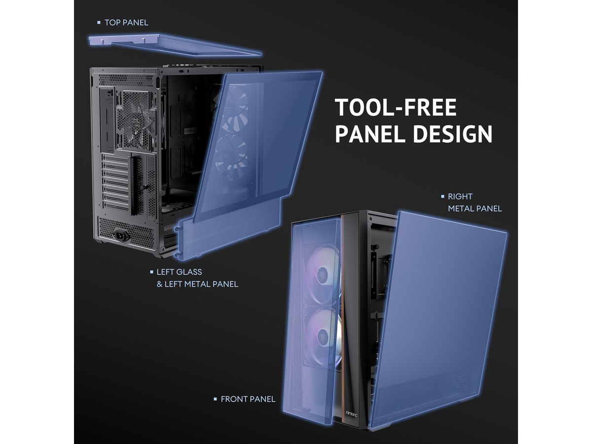 ANTEC FLUX Rear ATX/Micro-ATX/ITX Boîtier PC Midi Tower, noir