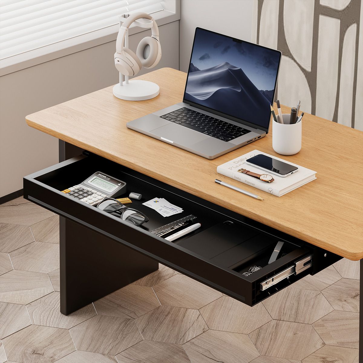 VALUE Tiroir sous bureau ultra-mince, grand modèle, noir