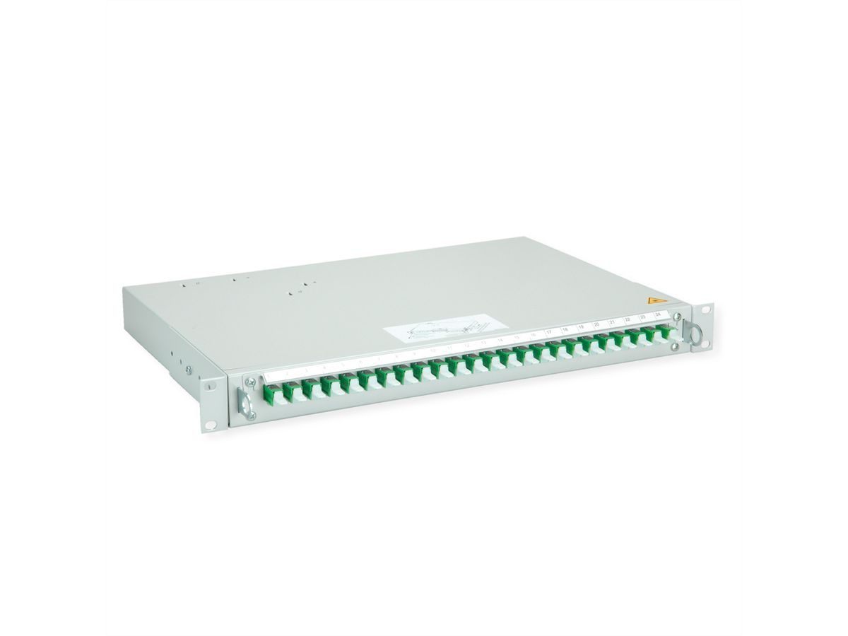 TELEGÄRTNER PROFI V Panneau FO avec coupleurs et pigtails, 24x E2000, vert, OS2 APC, Grade B