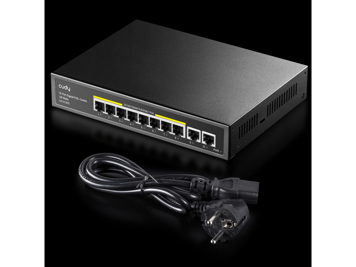 CUDY GS1010PE Switch 8 ports Gigabit PoE+, 2 ports Gigabit Uplink 120W