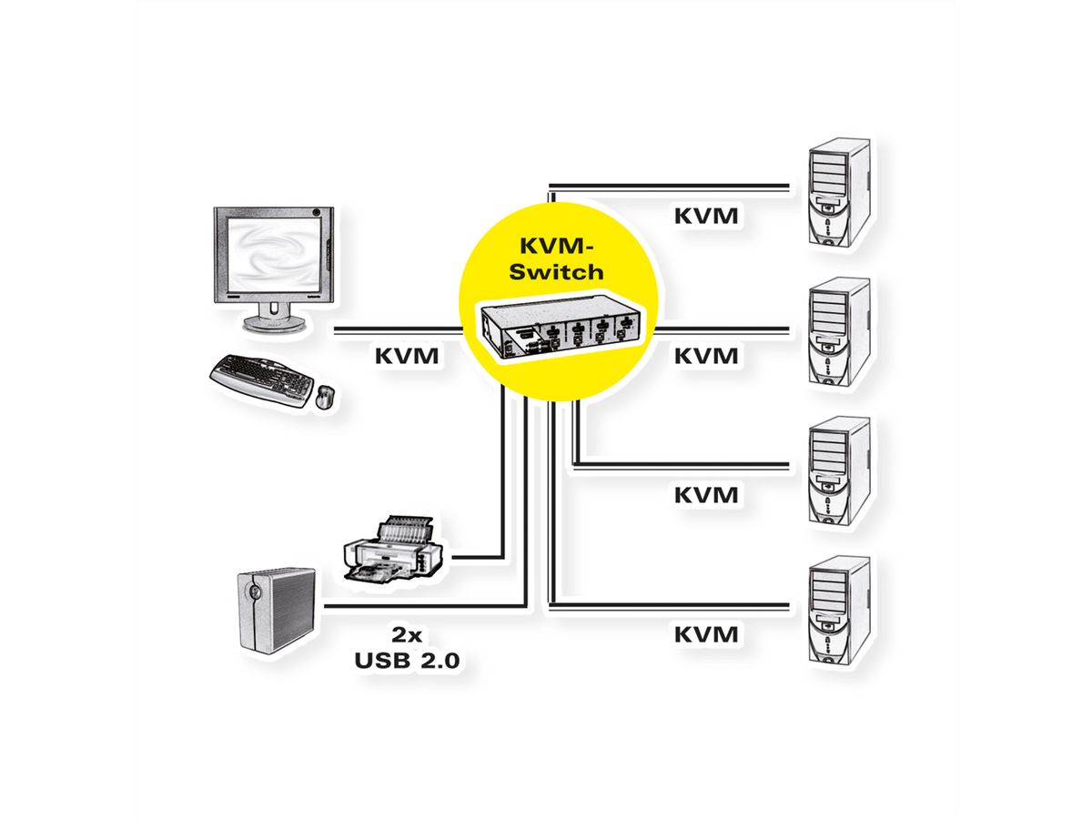 ROLINE Switch KVM, USB, DisplayPort, 1 Utilisateur - 4 PCs