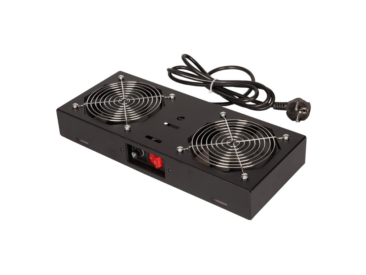 ROLINE 19" Unité de ventilation, 2 ventilateurs, pour boîtier mural, noir