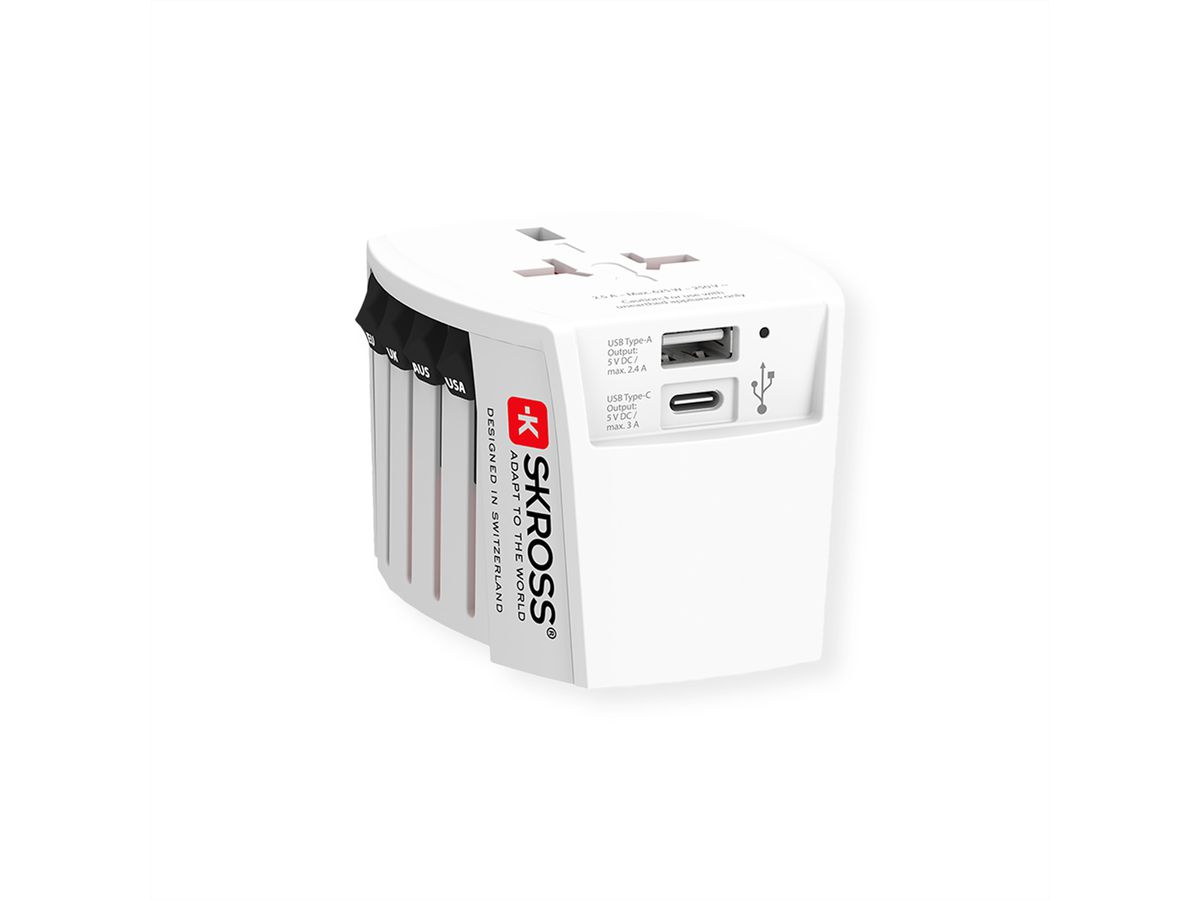 SKROSS Adaptateur de voyage USB A/C MUV avec USB, monde