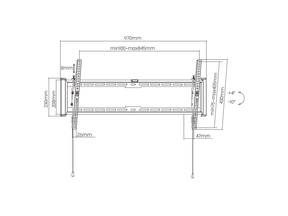 VALUE Support mural TV, distance murale de 47 mm, inclinable, <228,6cm/90", <75kg