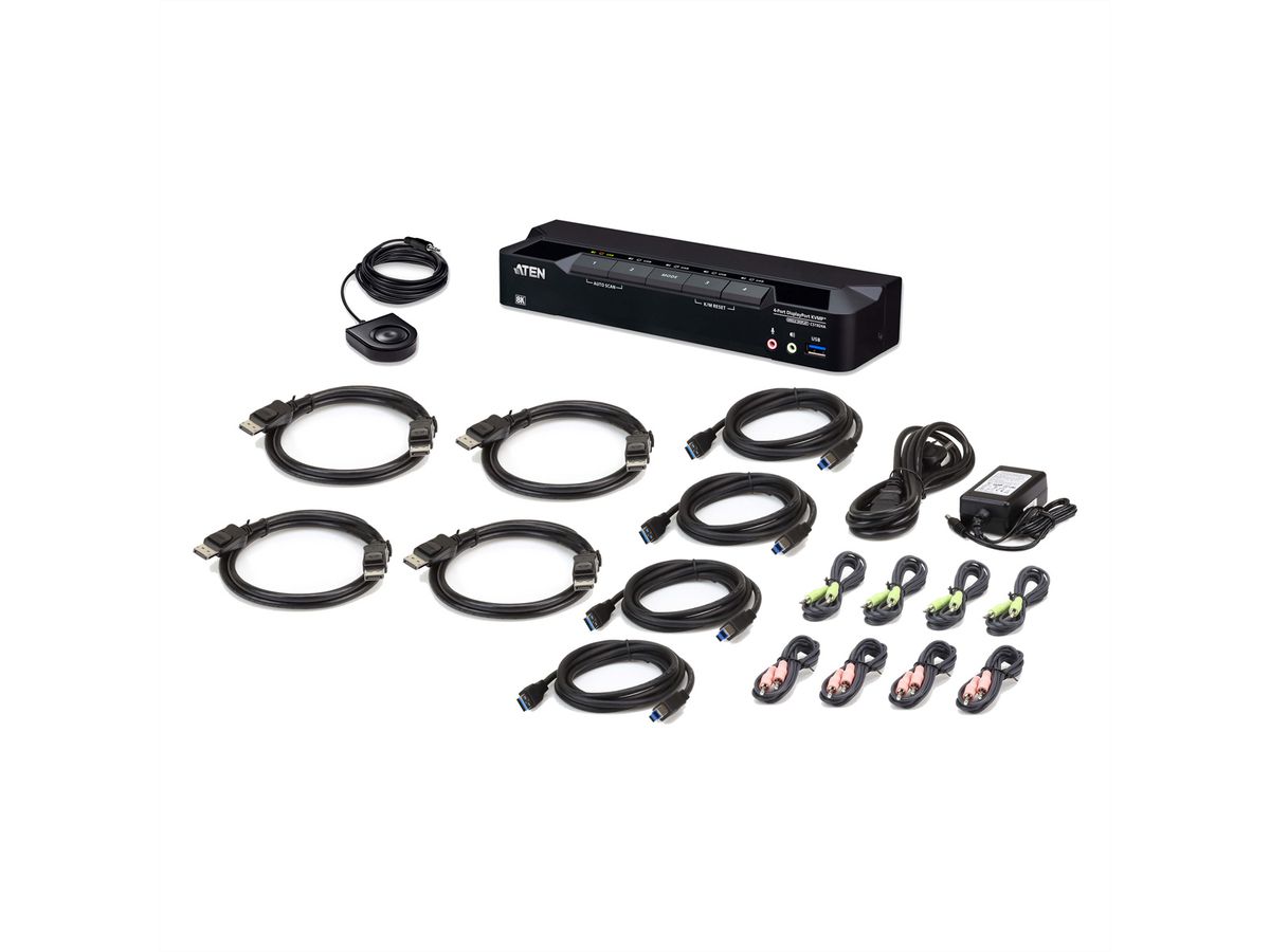 ATEN CS1924A Commutateur KVMP™ DisplayPort 8K USB 3.0 à 4 ports (câbles inclus)
