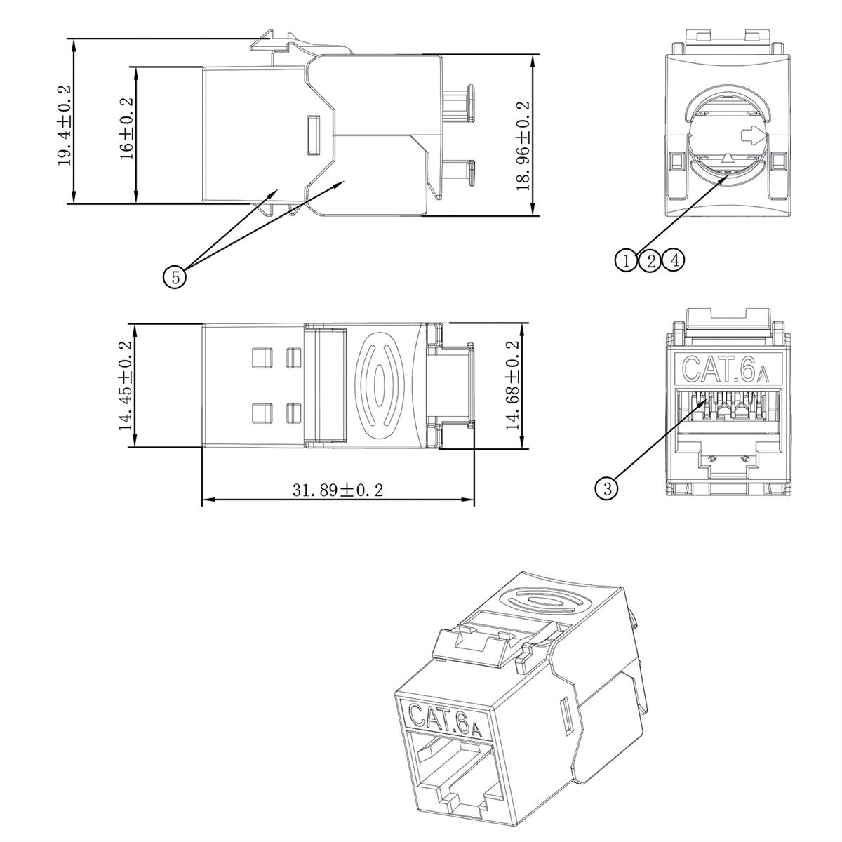 ROLINE Keystone Cat.6A (Classe EA), RJ-45, blindé, sans outil, GHMT, argent