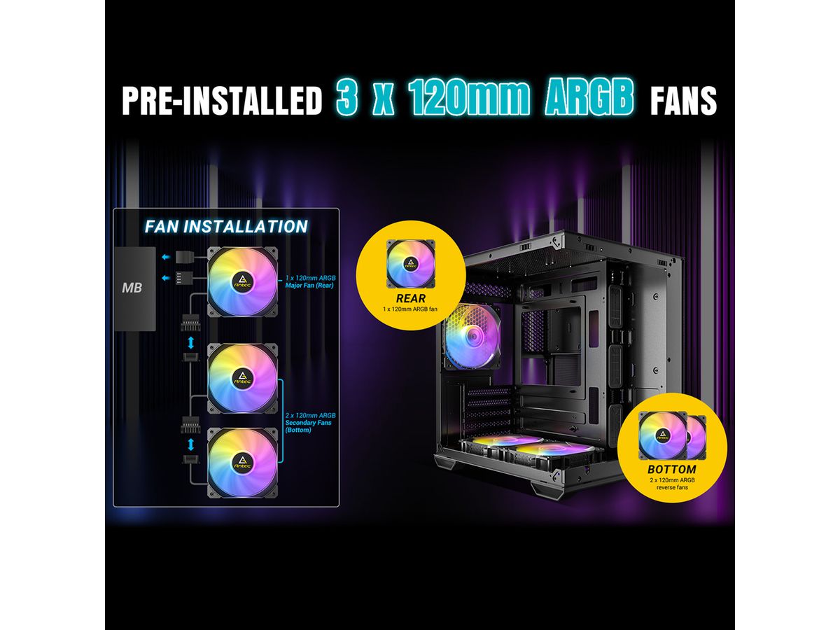 ANTEC CX60M ARGB Boîtier PC Mini Tour Micro-ATX, noir