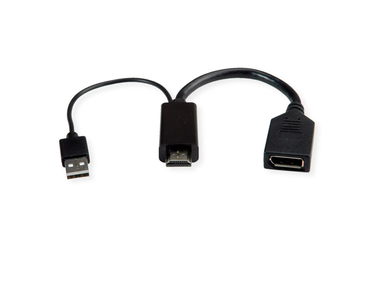 ROLINE Adaptateur HDMI - DisplayPort, 4K, actif, v1.2, HDMI M - DP F, Actif