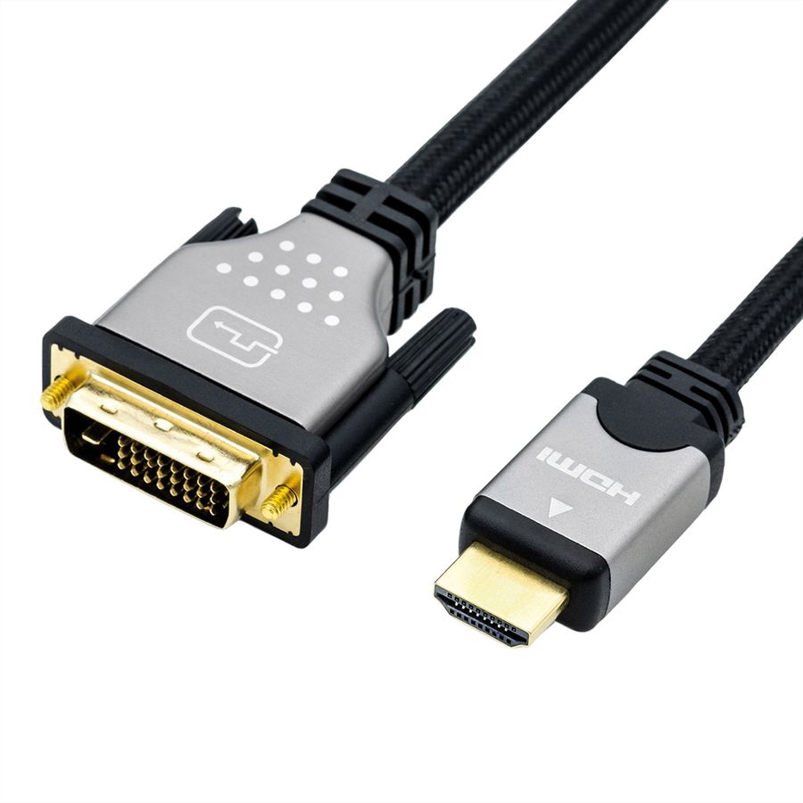 ROLINE Câble pour écran DVI (24+1) - HDMI, M/M, noir / argent, 1,5 m