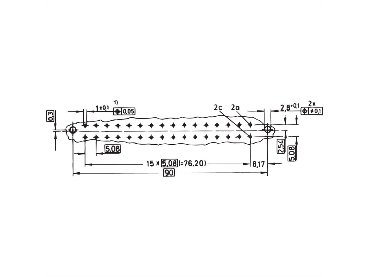 Connecteur SCHROFF de type D, EN 60603, DIN 41612, femelle, 32 contacts, wire-wrap, 20 mm