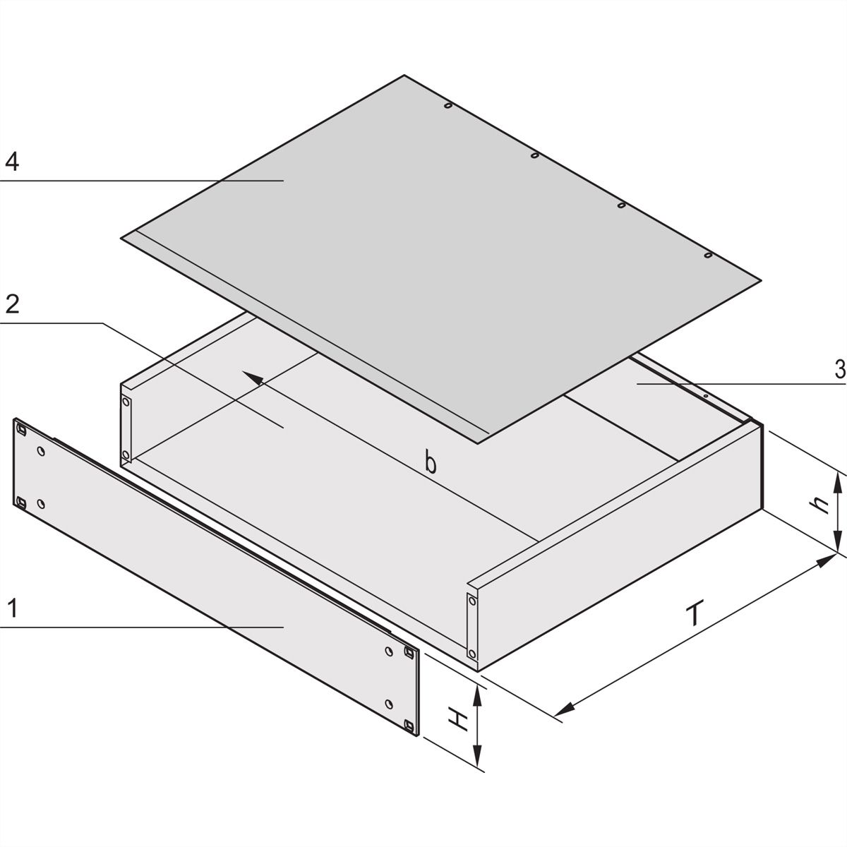 SCHROFF MultipacPRO 19" Châssis, acier, AlZn, partie supérieure et inférieure lisse, 1 U, 220 mm