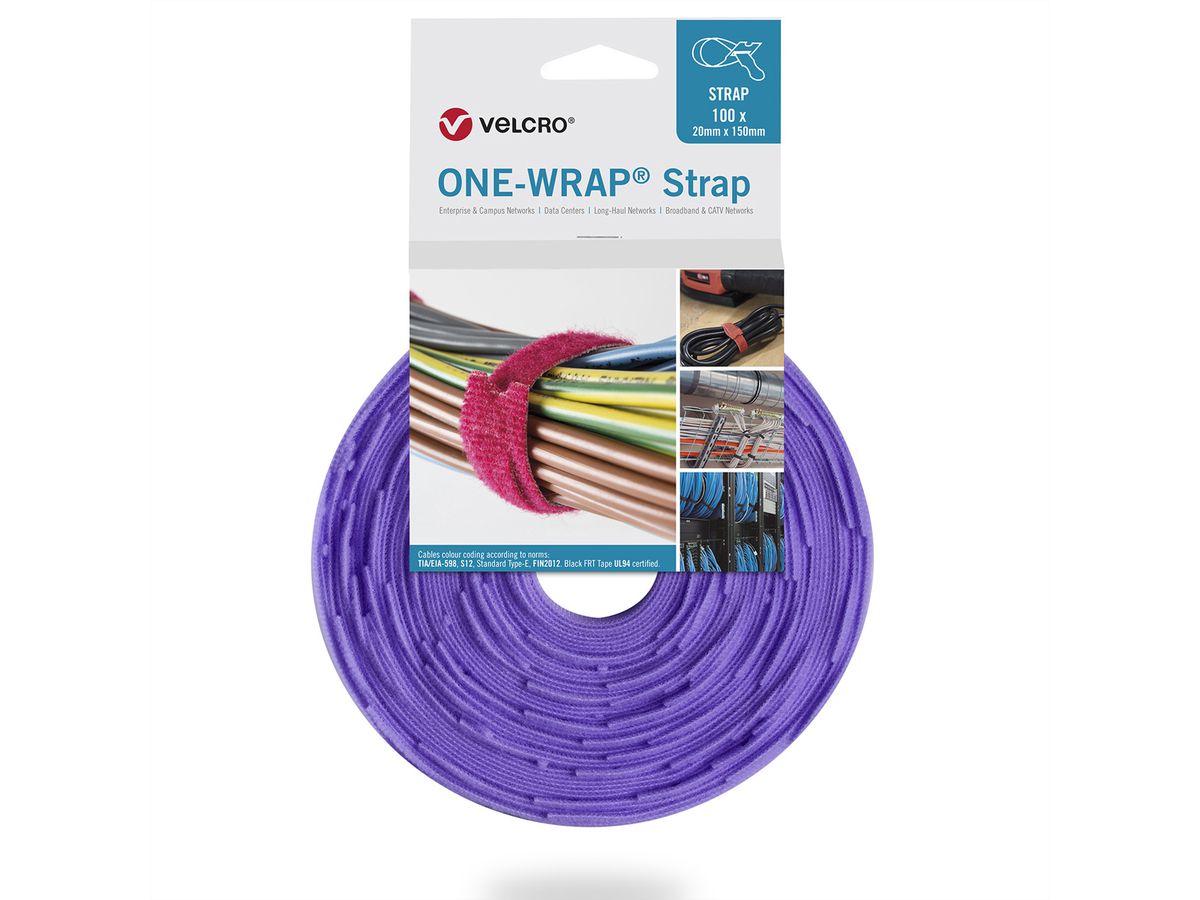 VELCRO® One Wrap® Strap 25mm x 300mm, 100 pièces, violet