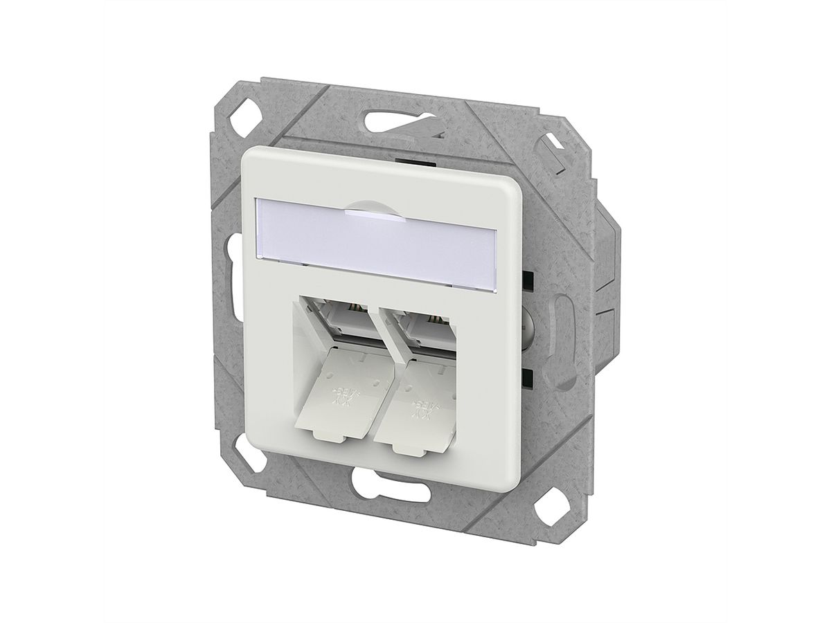 METZ CONNECT E-DAT C6A LSA++ Prise, 2 ports, goulotte encastrée (UPk), blanc signalisation brillant