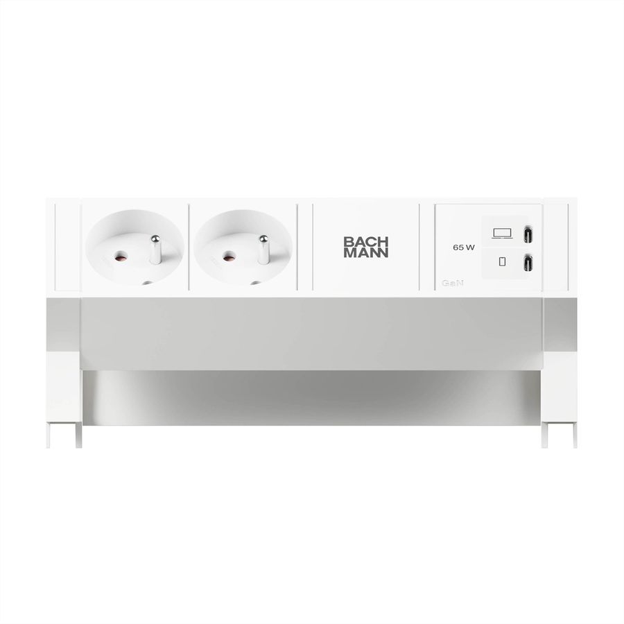 BACHMANN DESK2 blanc 2xUTE, 1xUSB C/C 65W L=0,2m RAL9010
